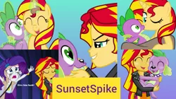 Size: 1920x1077 | Tagged: safe, artist:titanium-pony, banned from derpibooru, deleted from derpibooru, derpibooru import, edit, edited screencap, screencap, spike, sunset shimmer, pony, equestria girls, bestiality, female, interspecies, male, shipping, straight, sunsetspike