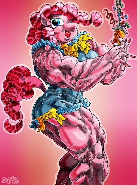 Size: 738x1000 | Tagged: safe, banned from derpibooru, deleted from derpibooru, derpibooru import, pinkie pie, anthro, bulky pie, muscles, overdeveloped muscles