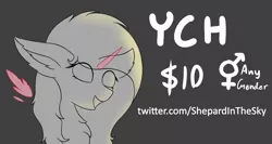 Size: 3000x1600 | Tagged: safe, artist:shepardinthesky, banned from derpibooru, deleted from derpibooru, derpibooru import, alicorn, earth pony, pegasus, unicorn, advertisement, bust, chest fluff, commission, ear fluff, female, simple background, solo, your character here