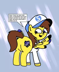 Size: 1690x2075 | Tagged: safe, artist:sebtheartist, banned from derpibooru, deleted from derpibooru, derpibooru import, oc, oc:ponyseb, pegasus, pony, abstract background, black outlines, butt, clothes, hat, looking back, male, pale color, plot, shirt, snapback, solo, speech bubble, spread wings, sweater, wings