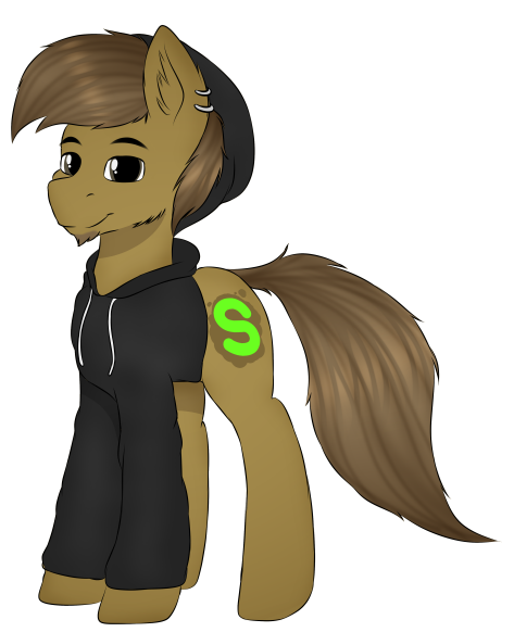 Size: 473x582 | Tagged: safe, artist:almond evergrow, banned from derpibooru, deleted from derpibooru, derpibooru import, oc, oc:almond evergrow, unofficial characters only, earth pony, pony, black hoodie, clothes, ear piercing, eyebrows, facial hair, goatee, hoodie, jaw fluff, looking at you, male, piercing, simple background, stallion, transparent background