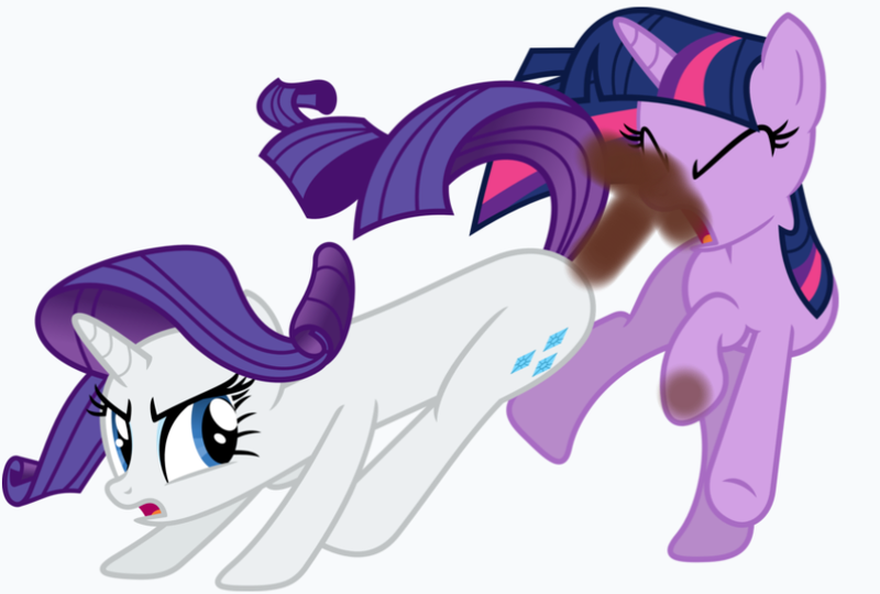 Size: 847x572 | Tagged: questionable, artist:gooeybird, artist:porygon2z, banned from derpibooru, deleted from derpibooru, derpibooru import, editor:gooeybird, rarity, twilight sparkle, sonic rainboom (episode), 1000 hours in ms paint, butt bump, butt smash, fetish, now go on, poop, pooping, pooping in mouth, pooping on face, scat, simple background, transparent background, vector