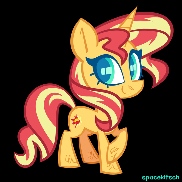 Size: 1500x1500 | Tagged: safe, artist:spacekitsch, banned from derpibooru, deleted from derpibooru, derpibooru import, sunset shimmer, pony, unicorn, black background, female, mare, signature, simple background, smiling, solo