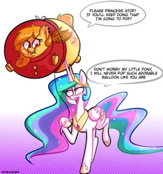 Size: 3000x3200 | Tagged: safe, artist:metalface069, banned from derpibooru, deleted from derpibooru, derpibooru import, princess celestia, alicorn, balloonie pony, bat pony, original species, balloon, commission, floating, imminent popping, inflation, string, worried, ych result