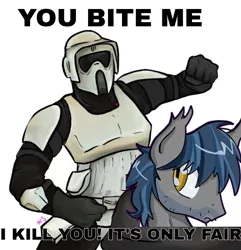 Size: 1629x1693 | Tagged: safe, banned from derpibooru, deleted from derpibooru, derpibooru import, edit, bat pony, m.a. larson, male, meme, scout trooper, star wars, text