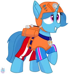 Size: 1208x1282 | Tagged: safe, artist:rainbow eevee, banned from derpibooru, deleted from derpibooru, derpibooru import, spring rain, pony, unicorn, series:sprglitemplight life jacket days, series:springshadowdrops life jacket days, clothes, cute, determined, female, helmet, lifeguard, lifeguard spring rain, oxygen tank, paw patrol, raised hoof, simple background, smiling, solo, transparent background, vector, zuma