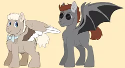 Size: 5464x3002 | Tagged: safe, artist:delarune, banned from derpibooru, deleted from derpibooru, derpibooru import, bat pony, demon, pegasus, pony, angel, bowtie, crossover, duo, good omens, male, simple background, stallion