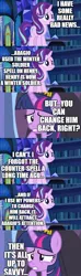 Size: 500x1683 | Tagged: safe, banned from derpibooru, deleted from derpibooru, derpibooru import, edit, edited screencap, editor:lord you know who, screencap, starlight glimmer, twilight sparkle, alicorn, comic, fanfic art, implied adagio dazzle, library, screencap comic, twilight's castle, twilight's castle library, twilight sparkle (alicorn), winter soldier