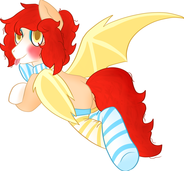 Size: 2541x2360 | Tagged: safe, artist:delarune, banned from derpibooru, deleted from derpibooru, derpibooru import, oc, bat pony, pony, bowtie, clothes, male, socks, solo, stallion, striped socks, tongue out