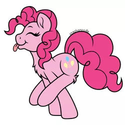 Size: 1500x1500 | Tagged: safe, artist:stephanoodle, banned from derpibooru, deleted from derpibooru, derpibooru import, pinkie pie, earth pony, pony, eyes closed, female, mare, simple background, solo, tongue out, white background