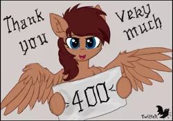 Size: 2055x1435 | Tagged: safe, artist:atlas-66, banned from derpibooru, deleted from derpibooru, derpibooru import, oc, oc:atlas, unofficial characters only, pegasus, pony, meta, milestone, sign, solo, spread wings, twitter, wings