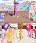 Size: 1600x1900 | Tagged: safe, artist:ponykillerx, banned from derpibooru, deleted from derpibooru, derpibooru import, applejack, fluttershy, pinkie pie, princess celestia, rainbow dash, rarity, trixie, twilight sparkle, alicorn, earth pony, pegasus, pony, unicorn, abuse, betrayal, blasphemy, burning at the stake, butt, crying, evil celestia, execution, female, giordano bruno, grimderp, heliocentric theory, heresy, implied lesbian, implied shipping, implied twixie, mane six, mare, out of character, pinkamena diane pie, plot, sad, stake, sweat, twilybuse, tyrant celestia, witch