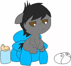 Size: 464x432 | Tagged: safe, artist:kittythenerd, banned from derpibooru, deleted from derpibooru, derpibooru import, ponified, earth pony, pony, baby, baby pony, diaper, frown, horton hears a who, male, milk bottle, potty, potty chair, potty time, potty training, simple background, sitting, white background