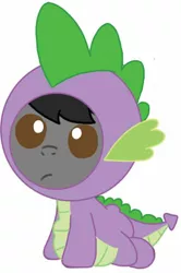 Size: 404x608 | Tagged: safe, alternate version, artist:kittythenerd, banned from derpibooru, deleted from derpibooru, derpibooru import, spike, ponified, earth pony, pony, baby, baby pony, base used, clothes, costume, horton hears a who, male, pony costume, simple background, solo, white background