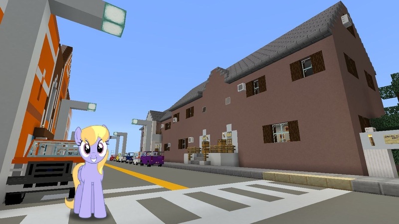 Size: 1334x750 | Tagged: artist needed, source needed, safe, banned from derpibooru, deleted from derpibooru, derpibooru import, editor:topsangtheman, cloud kicker, pegasus, pony, building, ford f-150, game screencap, looking at you, minecraft, photoshop