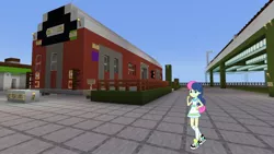 Size: 1334x750 | Tagged: safe, artist:razethebeast, banned from derpibooru, deleted from derpibooru, derpibooru import, edit, editor:topsangtheman, bon bon, sweetie drops, equestria girls, looking at you, minecraft, new york city subway