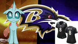 Size: 2289x1288 | Tagged: safe, artist:besttubahorse, banned from derpibooru, deleted from derpibooru, derpibooru import, ocellus, changedling, changeling, american football, baltimore ravens, clothes, jersey, nfl, sports