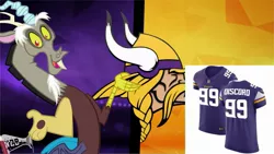 Size: 2289x1288 | Tagged: safe, banned from derpibooru, deleted from derpibooru, derpibooru import, discord, draconequus, american football, clothes, jersey, minnesota vikings, nfl, sports
