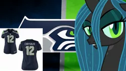 Size: 2289x1288 | Tagged: safe, banned from derpibooru, deleted from derpibooru, derpibooru import, queen chrysalis, changeling, american football, clothes, jersey, nfl, seattle seahawks, sports