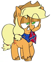 Size: 1344x1643 | Tagged: safe, artist:anonymous, artist:pinkiespresent, banned from derpibooru, deleted from derpibooru, derpibooru import, edit, editor:edits of hate, unauthorized edit, applejack, earth pony, applejack's hat, bandana, confederate flag, cowboy hat, flag, hat, image, png, simple background, solo, white background