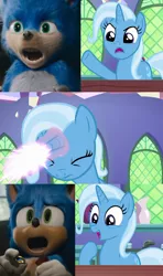Size: 640x1080 | Tagged: safe, artist:3d4d, banned from derpibooru, deleted from derpibooru, derpibooru import, edit, edited screencap, screencap, trixie, all bottled up, exploitable meme, meme, sonic movie 2019, sonic movie 2020, sonic the hedgehog, sonic the hedgehog (series), trixie fixing meme