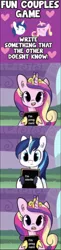 Size: 722x2942 | Tagged: suggestive, artist:tjpones, banned from derpibooru, deleted from derpibooru, derpibooru import, edit, princess cadance, shining armor, alicorn, pony, unicorn, adultery, chalkboard, comic, female, fun couples game meme, implied infidelity, infertility, infidelity, low res image, male, mare, meme, needs more jpeg, pregnant, princess cheatdance, stallion, this will end in divorce