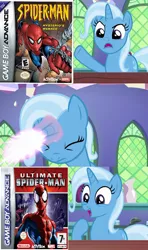 Size: 356x600 | Tagged: safe, banned from derpibooru, deleted from derpibooru, derpibooru import, trixie, all bottled up, exploitable meme, meme, spider-man, trixie fixing meme