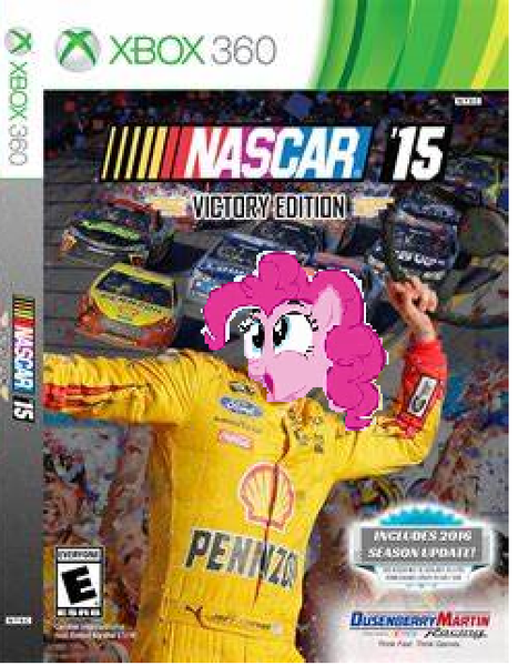 Size: 501x643 | Tagged: safe, banned from derpibooru, deleted from derpibooru, derpibooru import, edit, pinkie pie, earth pony, pony, joey logano, meme, nascar, nascar 15, needs more jpeg, penzoil, photo, racing game, shell, steering wheel, xbox, xbox 360