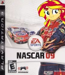 Size: 689x795 | Tagged: safe, banned from derpibooru, deleted from derpibooru, derpibooru import, sunset shimmer, equestria girls, dupont, ea, ea sports, espn, game, meme, nascar, nascar 09, playstation, playstation 3, solo, video game