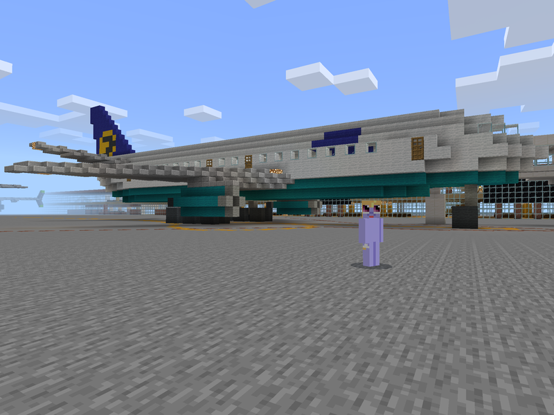 Size: 2048x1536 | Tagged: safe, artist:topsangtheman, banned from derpibooru, deleted from derpibooru, derpibooru import, cloud kicker, airport, boeing 777, lufthansa, minecraft