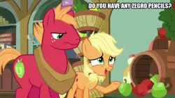 Size: 889x500 | Tagged: source needed, useless source url, safe, banned from derpibooru, deleted from derpibooru, derpibooru import, edit, edited screencap, screencap, applejack, big macintosh, earth pony, pony, zebra, where the apple lies, angry, barnyard bargains, big mac is not amused, caption, image macro, racism, text, ziggers
