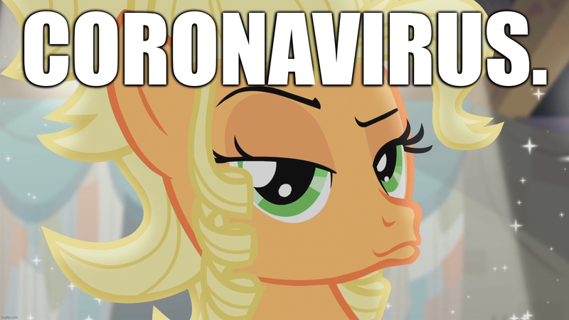 Size: 1920x1080 | Tagged: safe, banned from derpibooru, deleted from derpibooru, derpibooru import, edit, edited screencap, editor:useraccount, screencap, applejack, earth pony, pony, simple ways, applejewel, caption, coronavirus, covid-19, image macro, pun, text