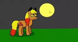 Size: 1280x695 | Tagged: safe, artist:whistle blossom, banned from derpibooru, deleted from derpibooru, derpibooru import, mean applejack, the mean 6, angry, autodesk sketchbook, clone, digital art, eviljack, frown, looking at you, moon, night, standing