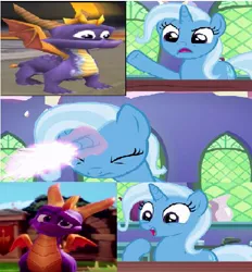 Size: 489x528 | Tagged: safe, banned from derpibooru, deleted from derpibooru, derpibooru import, edit, edited screencap, screencap, trixie, dragon, exploitable meme, meme, spyro reignited trilogy, spyro the dragon, trixie fixing meme