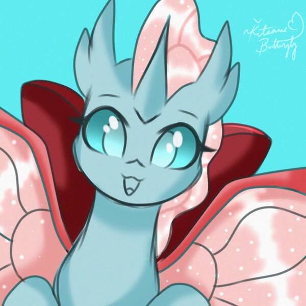 Size: 1000x1000 | Tagged: safe, artist:tresmariasarts, banned from derpibooru, deleted from derpibooru, derpibooru import, ocellus, changedling, changeling, blue background, bust, colored pupils, cute, diaocelles, female, looking at you, open mouth, portrait, simple background, solo