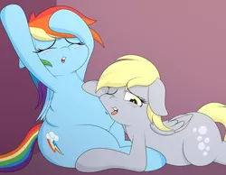 Size: 3984x3096 | Tagged: suggestive, artist:airsicksubset, banned from derpibooru, deleted from derpibooru, derpibooru import, derpy hooves, rainbow dash, pegasus, adorable distress, armpits, belly, belly button, blushing, chubby, chubby dash, cute, eyes closed, one eye closed, open mouth, personal space invasion, simple background, tongue out