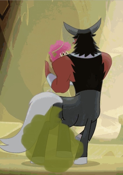 Size: 743x1054 | Tagged: suggestive, banned from derpibooru, deleted from derpibooru, derpibooru import, edit, edited screencap, editor:whistle blossom, screencap, lord tirek, centaur, frenemies (episode), better way to be bad, bracer, butt, cloven hooves, colored hooves, fart, fart cloud, fart edit, fart fetish, fetish, gassy, implied pinkie pie, male, plot, smelly, solo, solo male, tirump