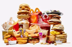 Size: 820x546 | Tagged: safe, banned from derpibooru, deleted from derpibooru, derpibooru import, lily blossom, barely pony related, burger, chicken meat, chicken nugget, food, french fries, happy meal, mcdonald's, mcdonald's happy meal toys, meat, toy