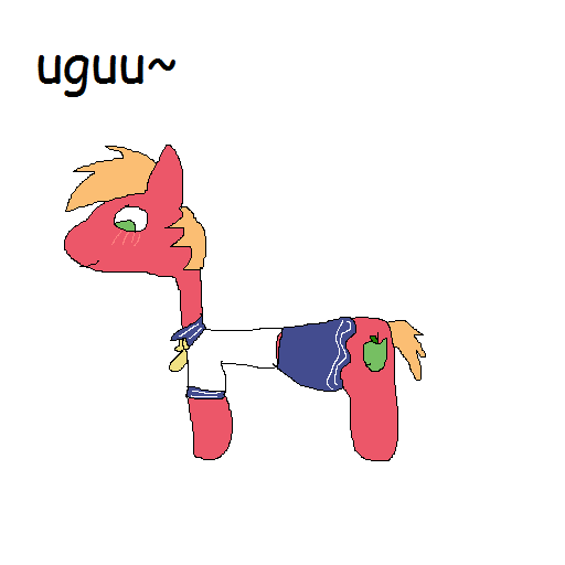 Size: 512x512 | Tagged: safe, artist:dellovan, banned from derpibooru, deleted from derpibooru, derpibooru import, big macintosh, clothes, comic sans, crossdressing, ms paint, schoolgirl, stylistic suck, tilde, uguu