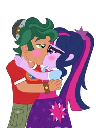 Size: 2048x2732 | Tagged: safe, artist:cinnamon-swirls, banned from derpibooru, deleted from derpibooru, derpibooru import, sci-twi, timber spruce, twilight sparkle, series:cinnamonverse, equestria girls, female, hug, kissing, male, shipping, simple background, straight, timbertwi, transparent background