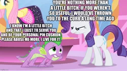 Size: 888x499 | Tagged: safe, banned from derpibooru, deleted from derpibooru, derpibooru import, edit, edited screencap, screencap, fluttershy, rarity, spike, dragon, pegasus, unicorn, green isn't your color, abuse, caption, image macro, sadomasochism, spikeabuse, text, vulgar