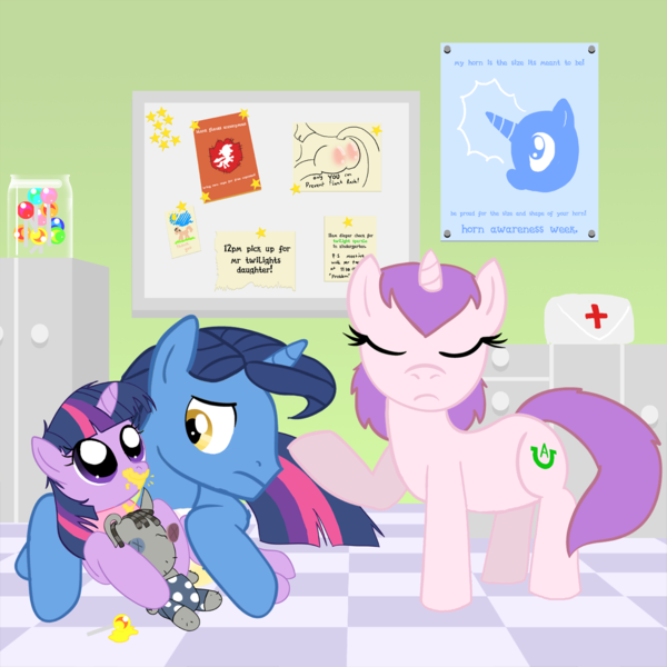 Size: 1270x1270 | Tagged: safe, artist:ryanrabbat, banned from derpibooru, deleted from derpibooru, derpibooru import, night light, twilight sparkle, diaper, doctor, female, filly, filly twilight sparkle, magic kindergarten, urine, wet diaper, younger