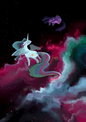 Size: 620x877 | Tagged: safe, artist:spectralunicorn, artist:uglyfun, banned from derpibooru, deleted from derpibooru, derpibooru import, princess celestia, twilight sparkle, space, surreal