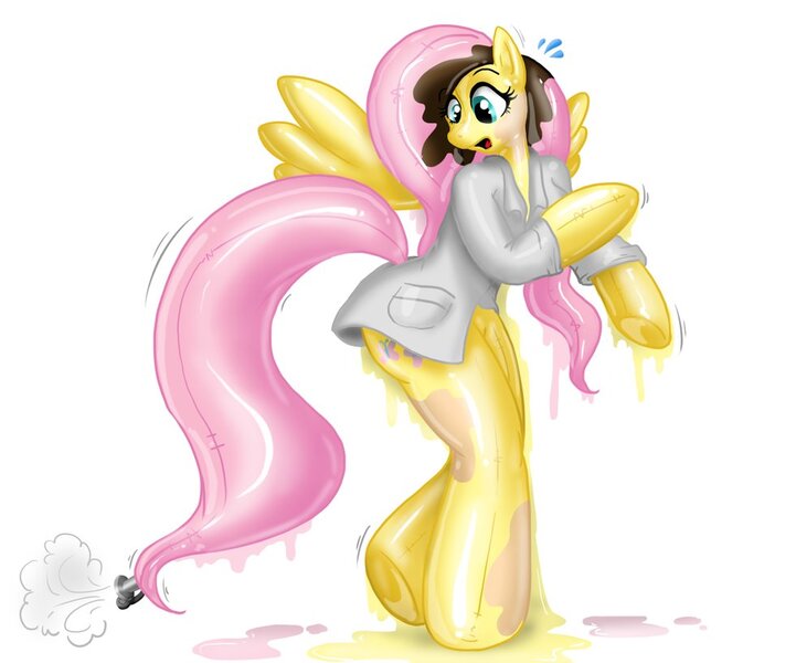Size: 980x815 | Tagged: safe, artist:redflare500, banned from derpibooru, deleted from derpibooru, derpibooru import, fluttershy, anthro, balloon pony, inflatable pony, inanimate object tf, inanimate tf, inflatable, transformation