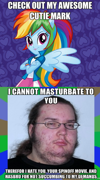 Size: 392x700 | Tagged: safe, banned from derpibooru, deleted from derpibooru, derpibooru import, rainbow dash, equestria girls, awesome cutie mark, caption, equestria girls drama, exploitable meme, glasses, image macro, meme, neckbeard, text, troll