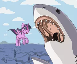 Size: 900x750 | Tagged: safe, artist:ponykillerx, banned from derpibooru, deleted from derpibooru, derpibooru import, twilight sparkle, twilight sparkle (alicorn), alicorn, pony, shark, alicorn drama, drama, female, jump the shark, jumping the shark, mare