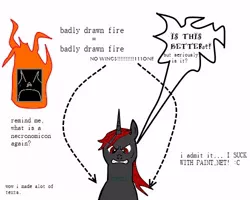 Size: 500x400 | Tagged: safe, artist:mrmcmanman8, banned from derpibooru, deleted from derpibooru, derpibooru import, oc, unicorn, badlydrawnmlp, corrupted carrion, fire, improved, male, necromancer