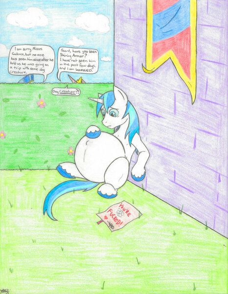 Size: 787x1014 | Tagged: questionable, artist:the-wad, banned from derpibooru, deleted from derpibooru, derpibooru import, princess cadance, shining armor, hedge, male, male pregnancy, pregarmor, pregnant