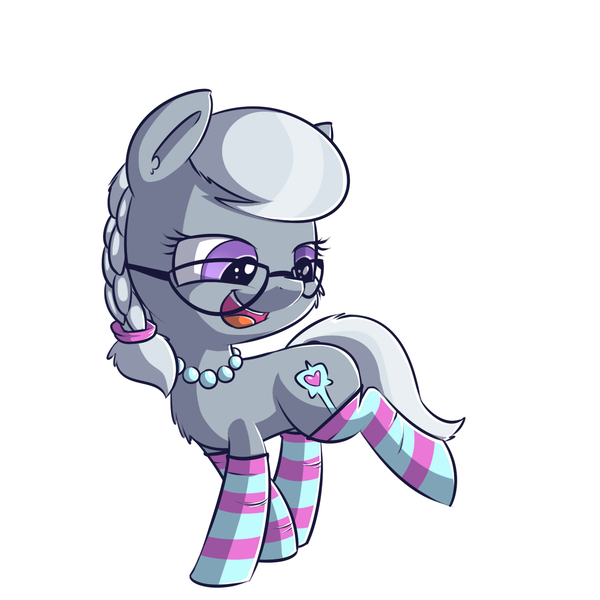 Size: 1450x1450 | Tagged: safe, artist:handsockz, banned from derpibooru, deleted from derpibooru, derpibooru import, silver spoon, clothes, glasses, socks, solo, striped socks