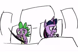 Size: 621x414 | Tagged: safe, artist:bakertoons, banned from derpibooru, deleted from derpibooru, derpibooru import, spike, twilight sparkle, car, disappointed, driving, meme, mr big